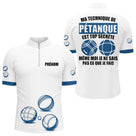 Polo Pétanque Bleu Personnalisé - Cadeau Bouliste Homme Femme - Polo Zippé Homme