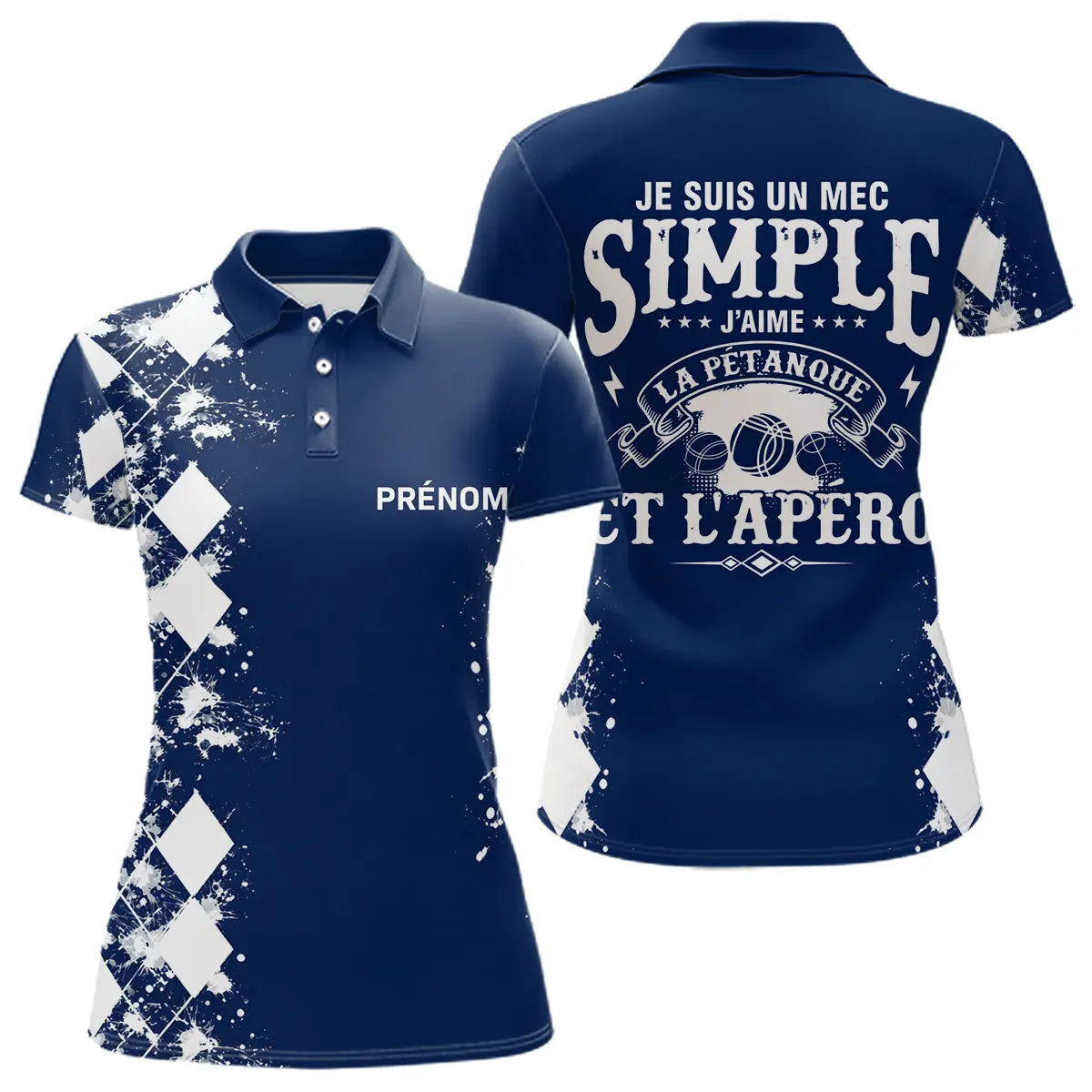 Polo Pétanque Bleu Personnalisé - Cadeau Idéal Boules & Apéro - Polo Femme