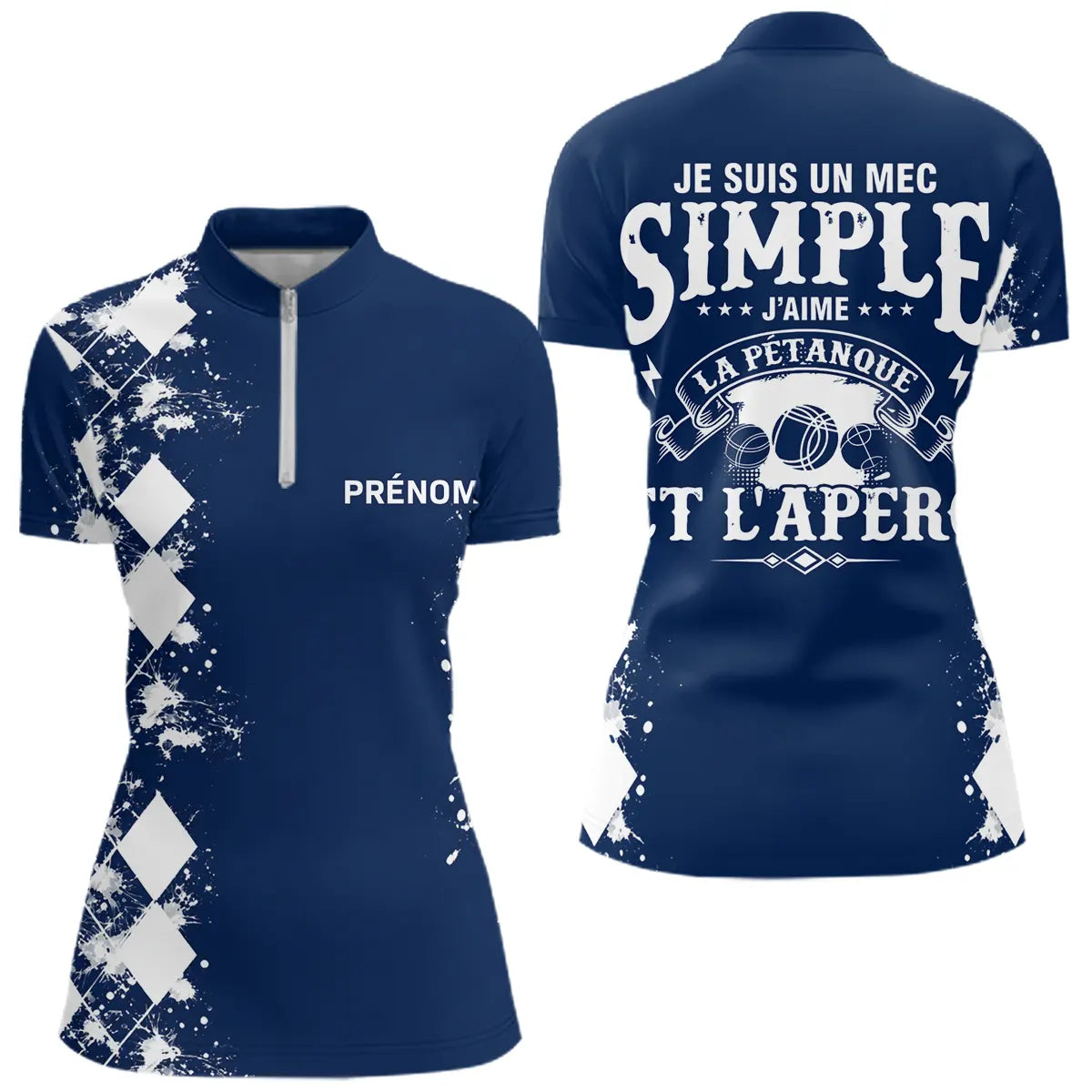 Polo Pétanque Bleu Personnalisé - Cadeau Idéal Boules & Apéro - Polo Zippé Femme
