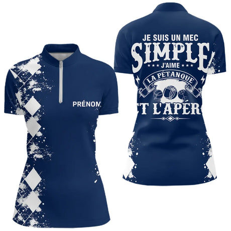 Polo Pétanque Bleu Personnalisé - Cadeau Idéal Boules & Apéro - Polo Zippé Femme
