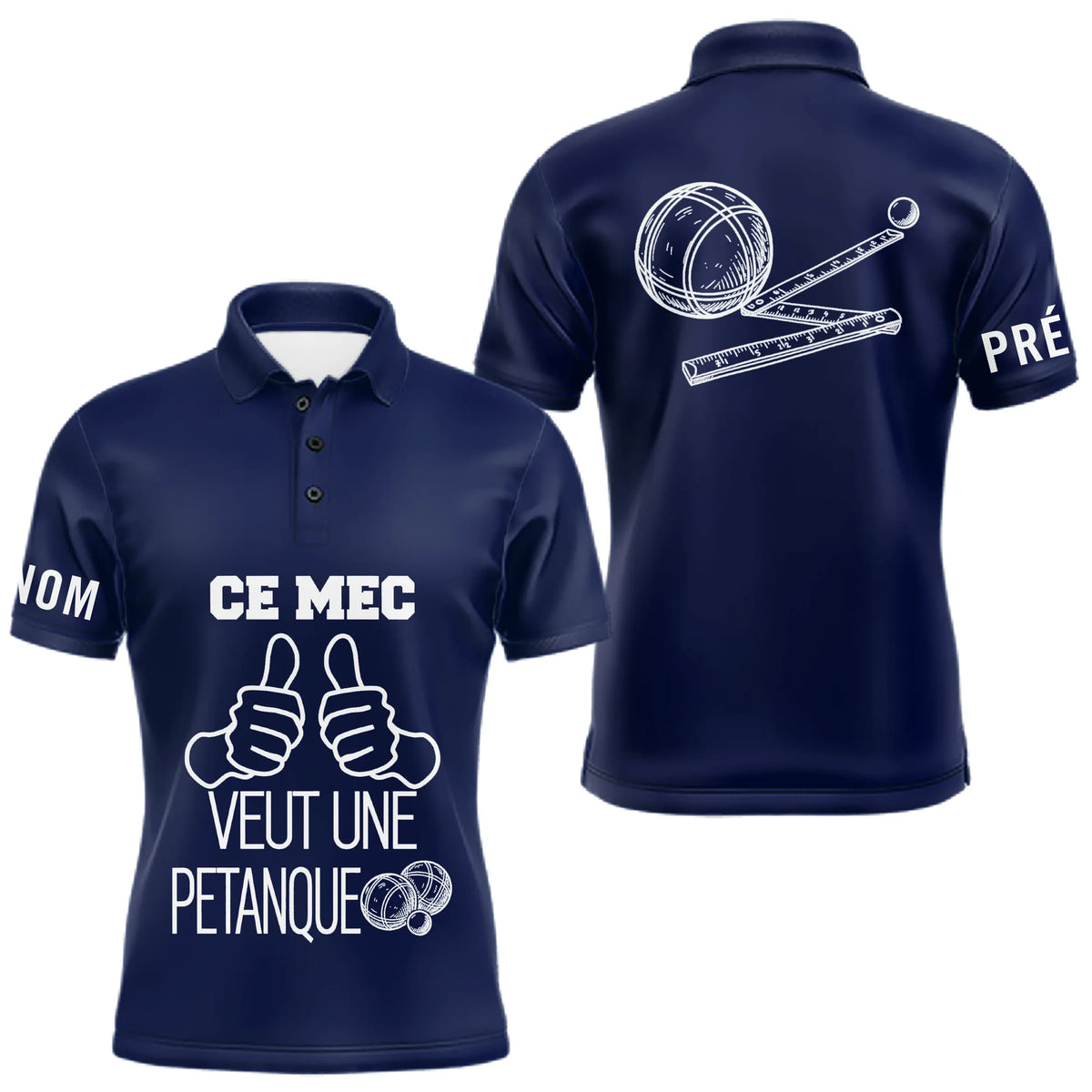 Polo Pétanque Bleu Personnalisé - Ce Mec Veut Une Boules - Polo Homme