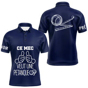Polo Pétanque Bleu Personnalisé - Ce Mec Veut Une Boules - Polo Homme