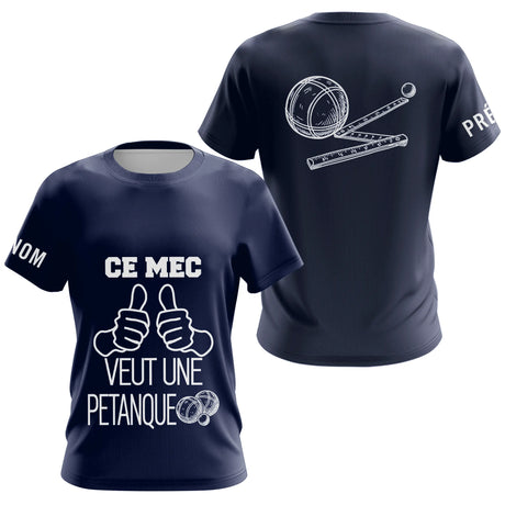 Polo Pétanque Bleu Personnalisé - Ce Mec Veut Une Boules - T-Shirt Femme