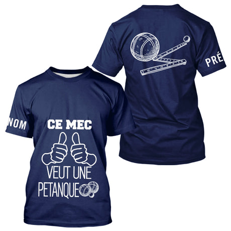 Polo Pétanque Bleu Personnalisé - Ce Mec Veut Une Boules - T-Shirt Homme