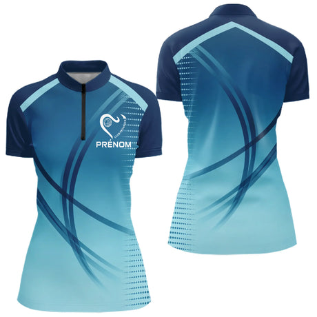 Polo Pétanque Bleu Personnalisé - Club & Passion Boules - Polo Zippé Femme