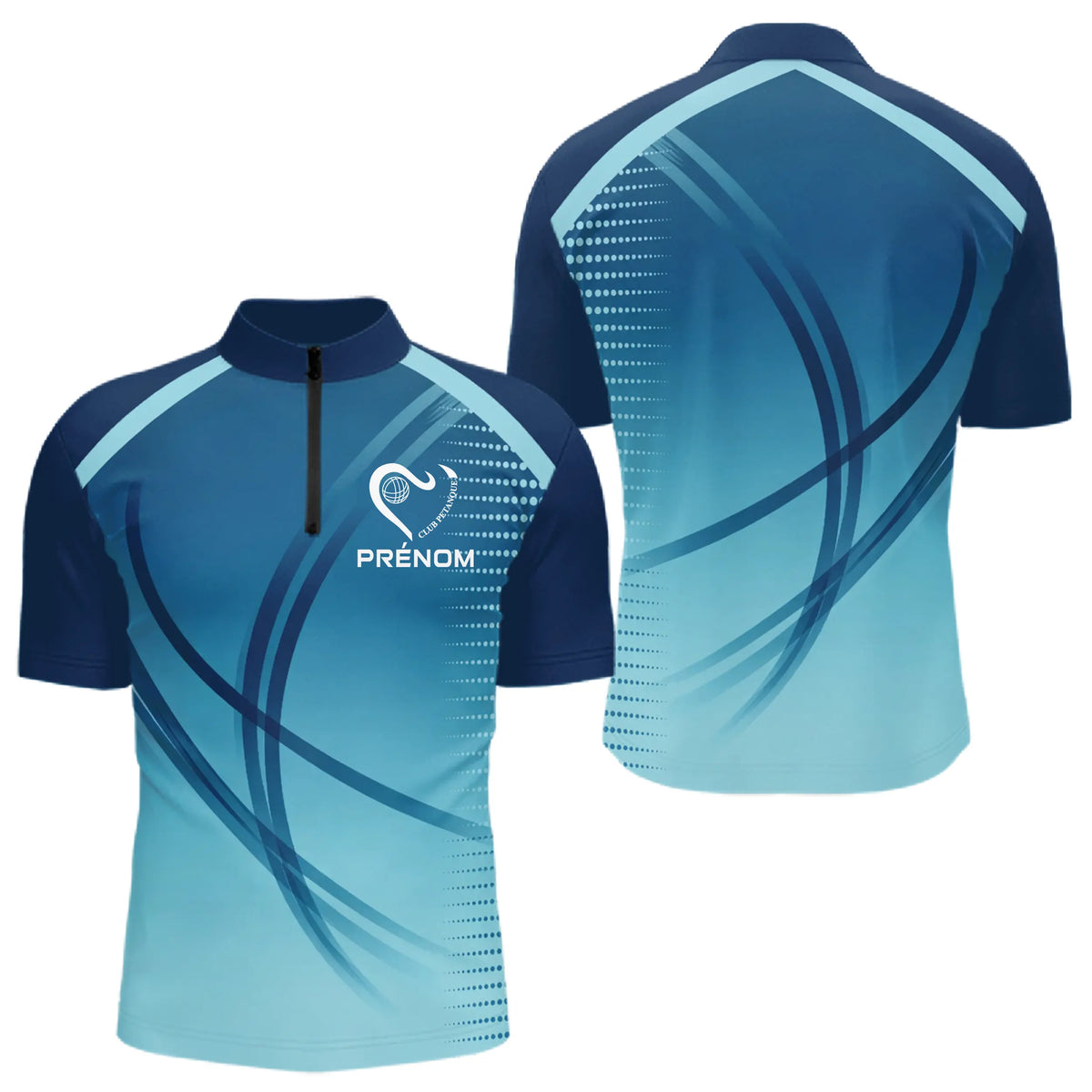 Polo Pétanque Bleu Personnalisé - Club & Passion Boules - Polo Zippé Homme