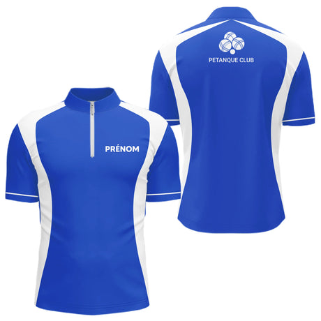 Polo Pétanque Bleu Personnalisé - Design Club Exclusif Boules - Polo Zippé Homme