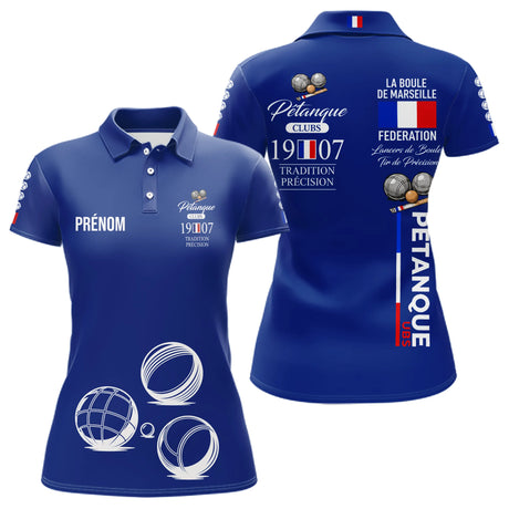 Polo Pétanque Bleu Personnalisé - Tradition & Club - Polo Femme