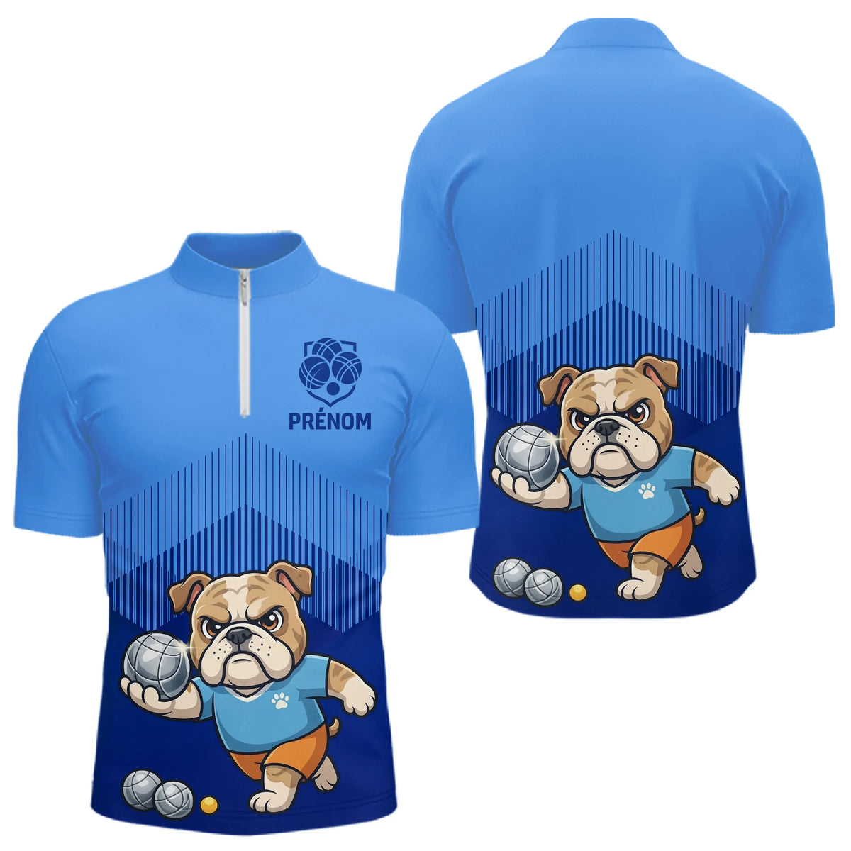Polo Pétanque Bleu Personnalisé – Collection Bulldog Champion - Polo Zippé Homme