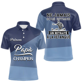 Polo Pétanque Bleu Retraité Personnalisé - Papa Mama Champion - Polo Homme