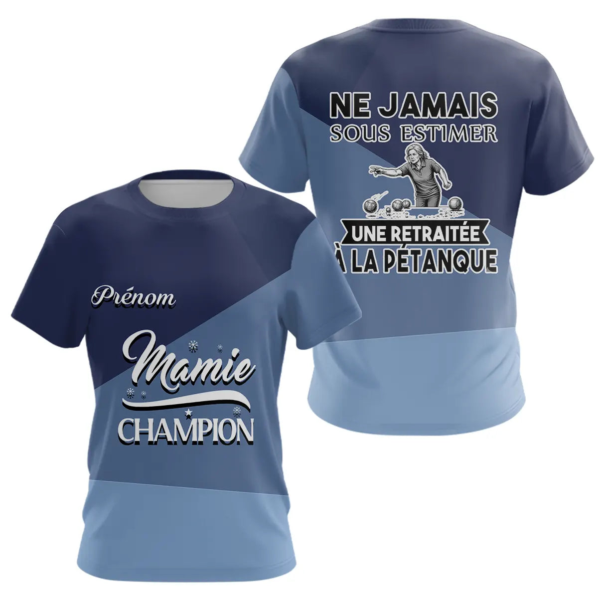 Polo Pétanque Bleu Retraité Personnalisé - Papa Mama Champion - T-Shirt Femme