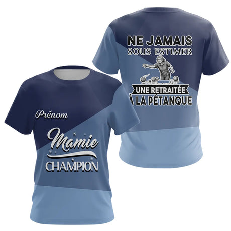 Polo Pétanque Bleu Retraité Personnalisé - Papa Mama Champion - T-Shirt Femme