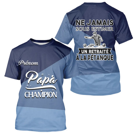 Polo Pétanque Bleu Retraité Personnalisé - Papa Mama Champion - T-Shirt Homme