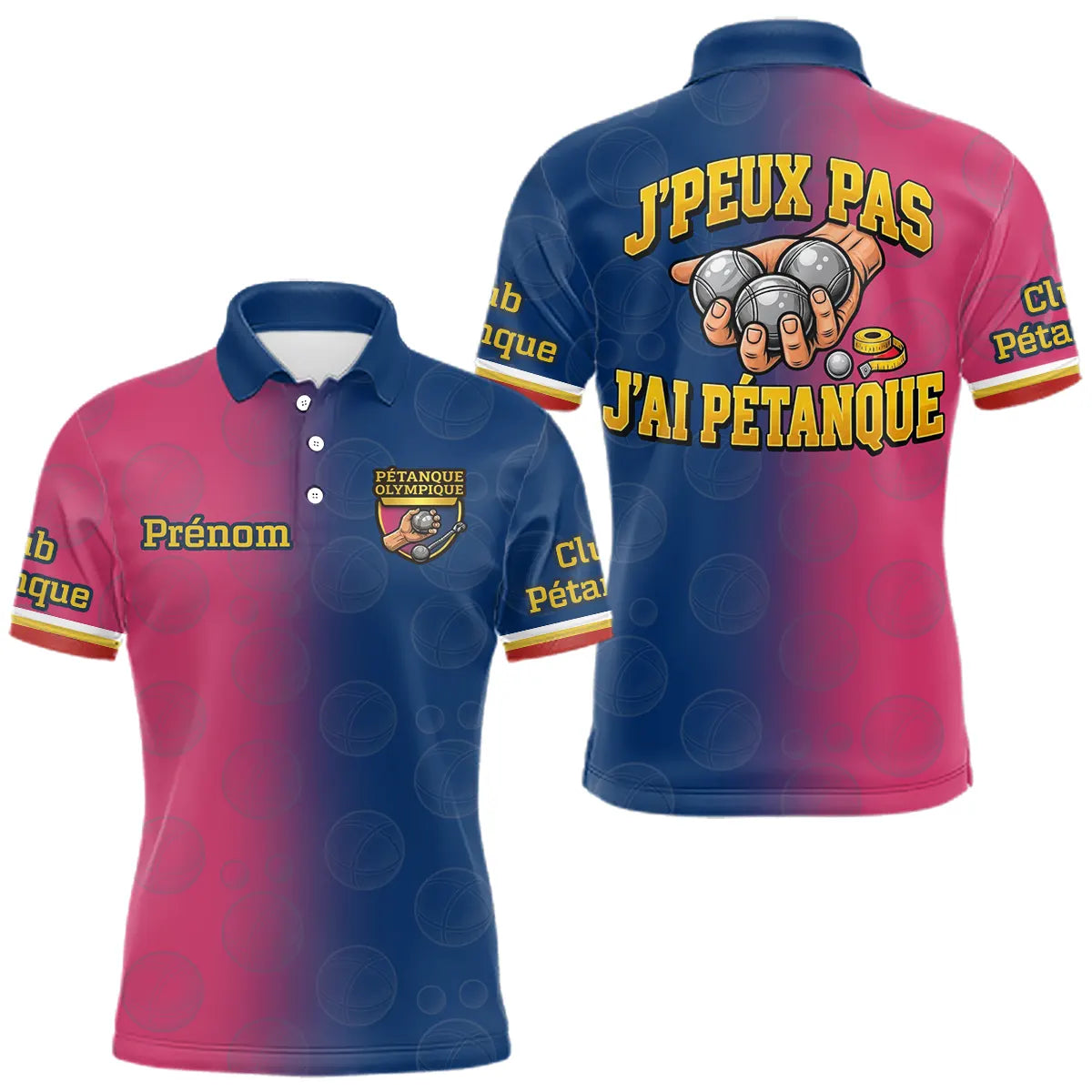 Polo Pétanque Bleu Rose - Homme Femme J'ai Pétanque - Polo Homme