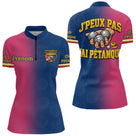 Polo Pétanque Bleu Rose - Homme Femme J'ai Pétanque - Polo Zippé Femme