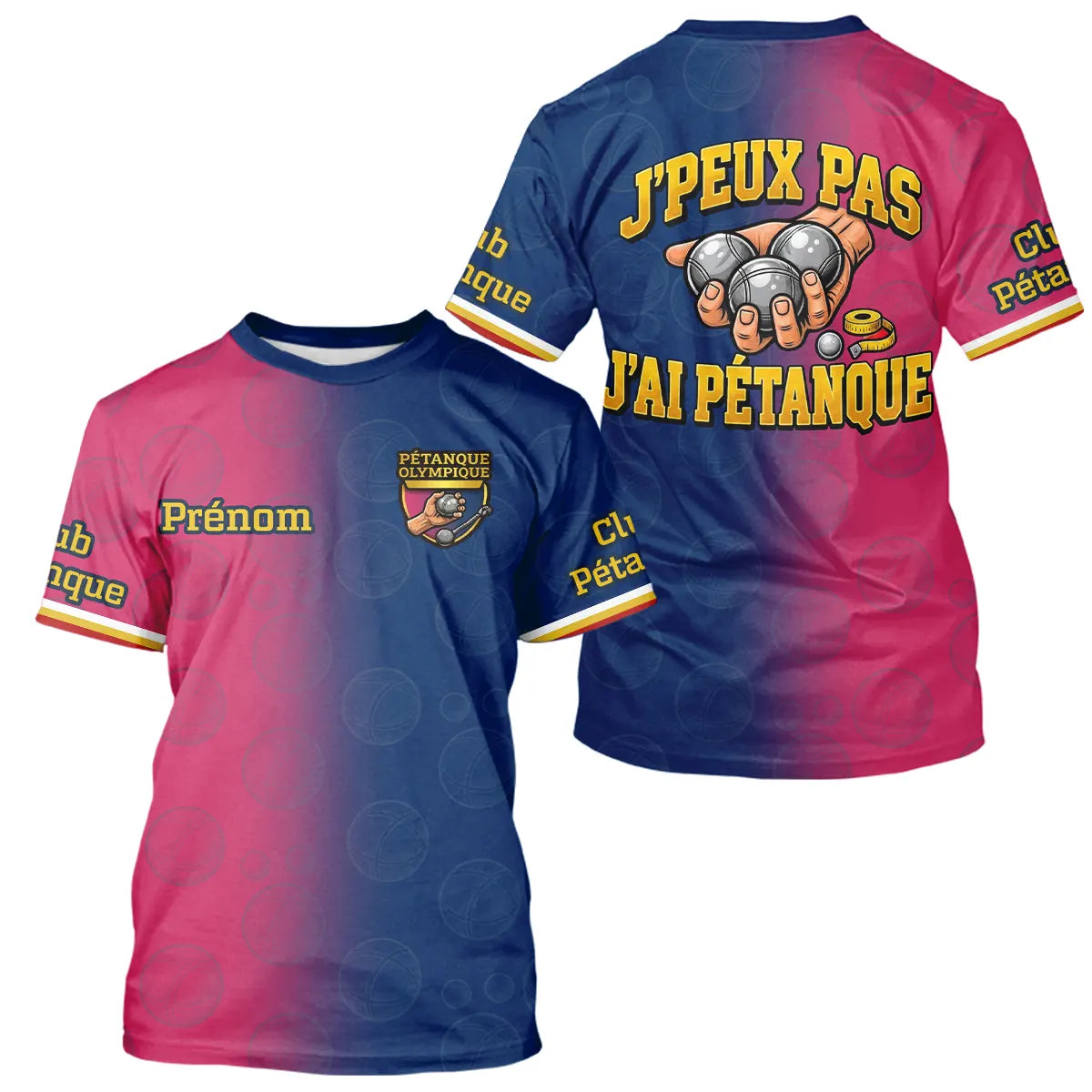 Polo Pétanque Bleu Rose - Homme Femme J'ai Pétanque - T-Shirt Homme