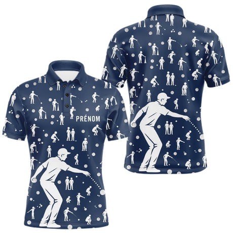 Polo Pétanque Bleu Silhouette Joueurs - Homme Femme - Polo Homme