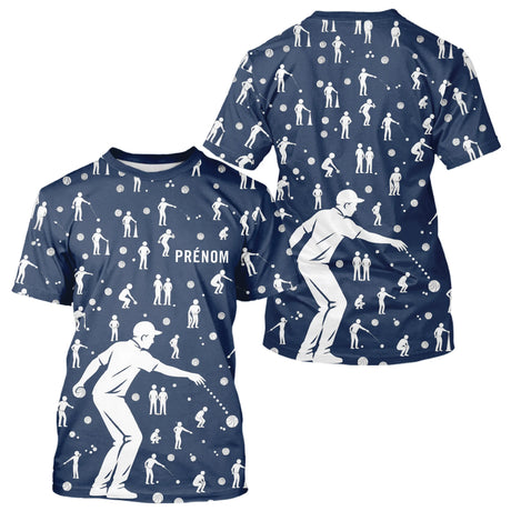 Polo Pétanque Bleu Silhouette Joueurs - Homme Femme - T-Shirt Homme