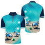 Polo Pétanque Bleu Turquoise - Vert Cochonnet Prénom - Polo Zippé Homme
