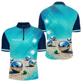 Polo Pétanque Bleu Turquoise - Vert Cochonnet Prénom - Polo Zippé Homme