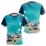 Polo Pétanque Bleu Turquoise - Vert Cochonnet Prénom - T-Shirt Femme