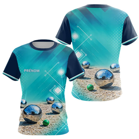 Polo Pétanque Bleu Turquoise - Vert Cochonnet Prénom - T-Shirt Femme