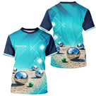 Polo Pétanque Bleu Turquoise - Vert Cochonnet Prénom - T-Shirt Homme