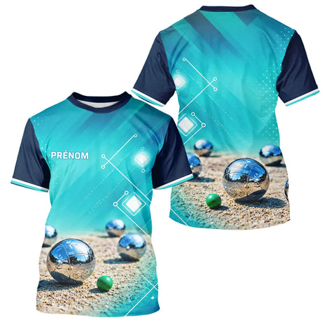 Polo Pétanque Bleu Turquoise - Vert Cochonnet Prénom - T-Shirt Homme