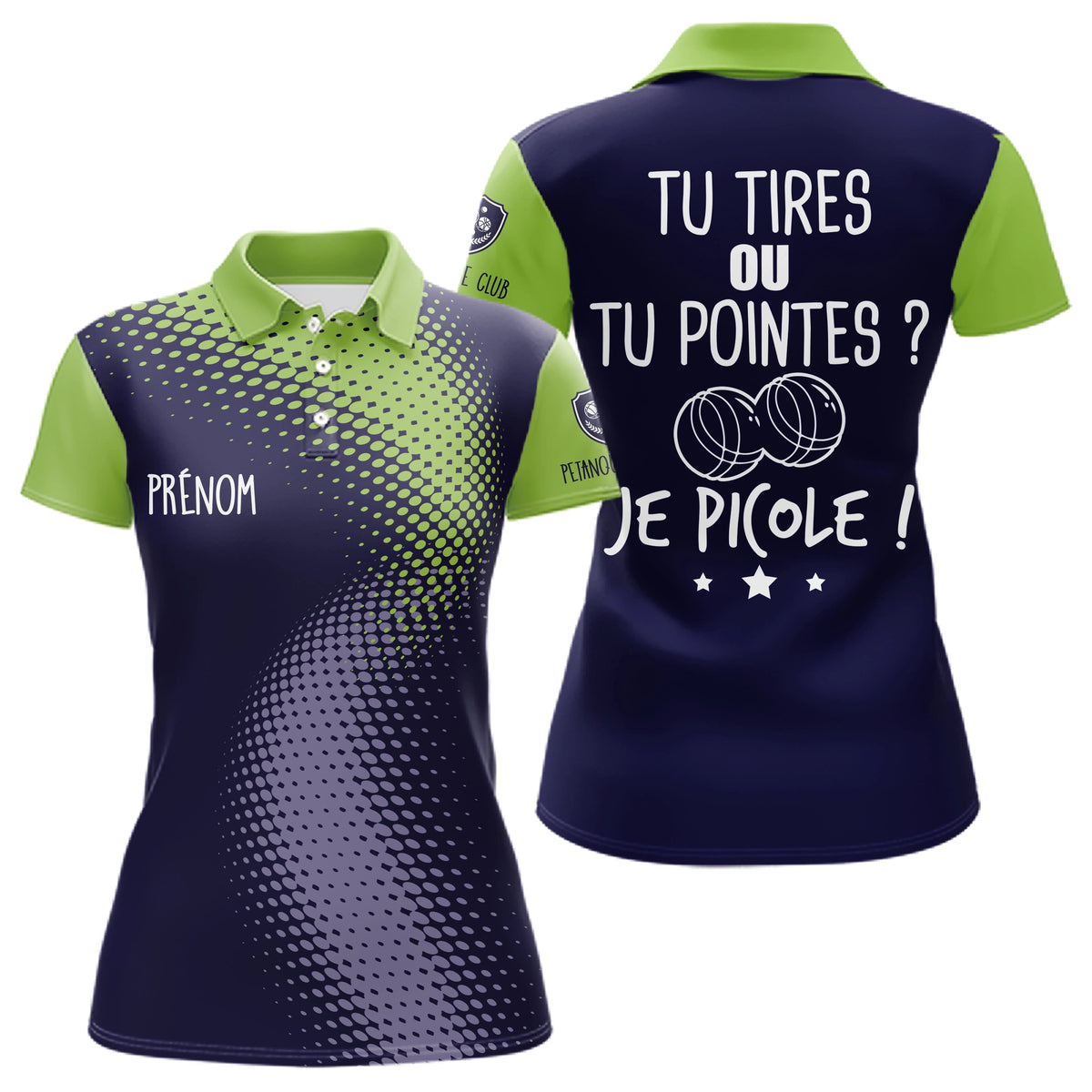 Polo Pétanque Bleu & Vert - Personnalisé Tenue Bouliste - Polo Femme