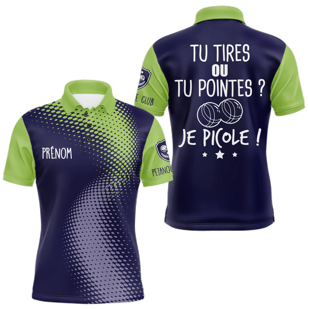 Polo Pétanque Bleu & Vert - Personnalisé Tenue Bouliste - Polo Homme
