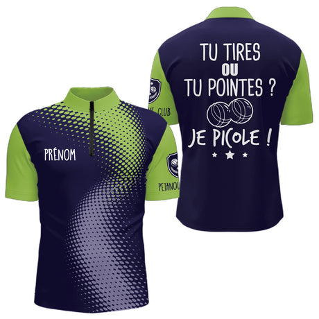 Polo Pétanque Bleu & Vert - Personnalisé Tenue Bouliste - Polo Zippé Femme