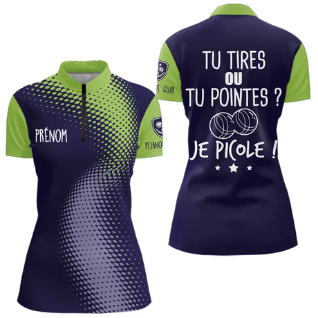 Polo Pétanque Bleu & Vert - Personnalisé Tenue Bouliste - Polo Zippé Homme