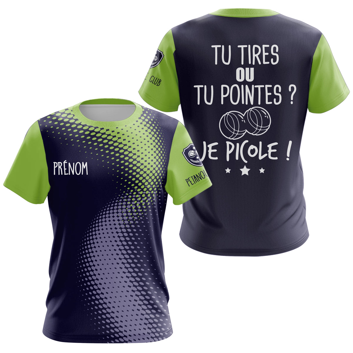 Polo Pétanque Bleu & Vert - Personnalisé Tenue Bouliste - T-Shirt Femme