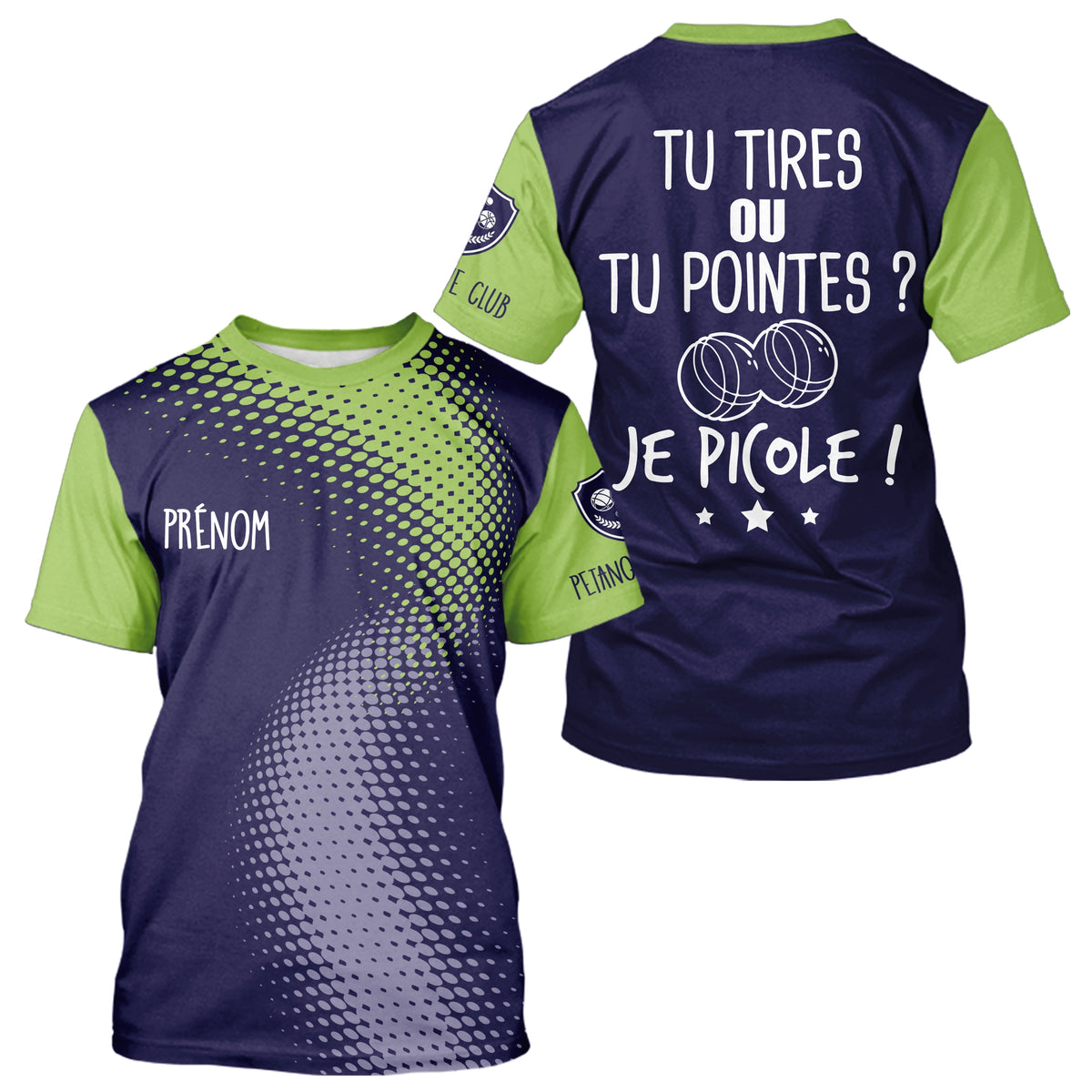 Polo Pétanque Bleu & Vert - Personnalisé Tenue Bouliste - T-Shirt Homme