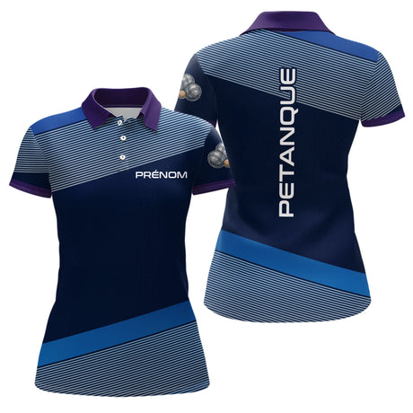 Polo Pétanque Bleu & Violet Personnalisé - Cadeau Boules Homme Femme - Polo Femme