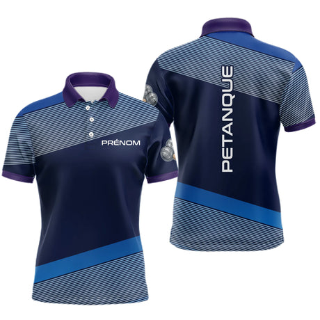 Polo Pétanque Bleu & Violet Personnalisé - Cadeau Boules Homme Femme - Polo Homme