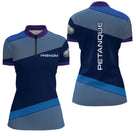 Polo Pétanque Bleu & Violet Personnalisé - Cadeau Boules Homme Femme - Polo Zippé Femme