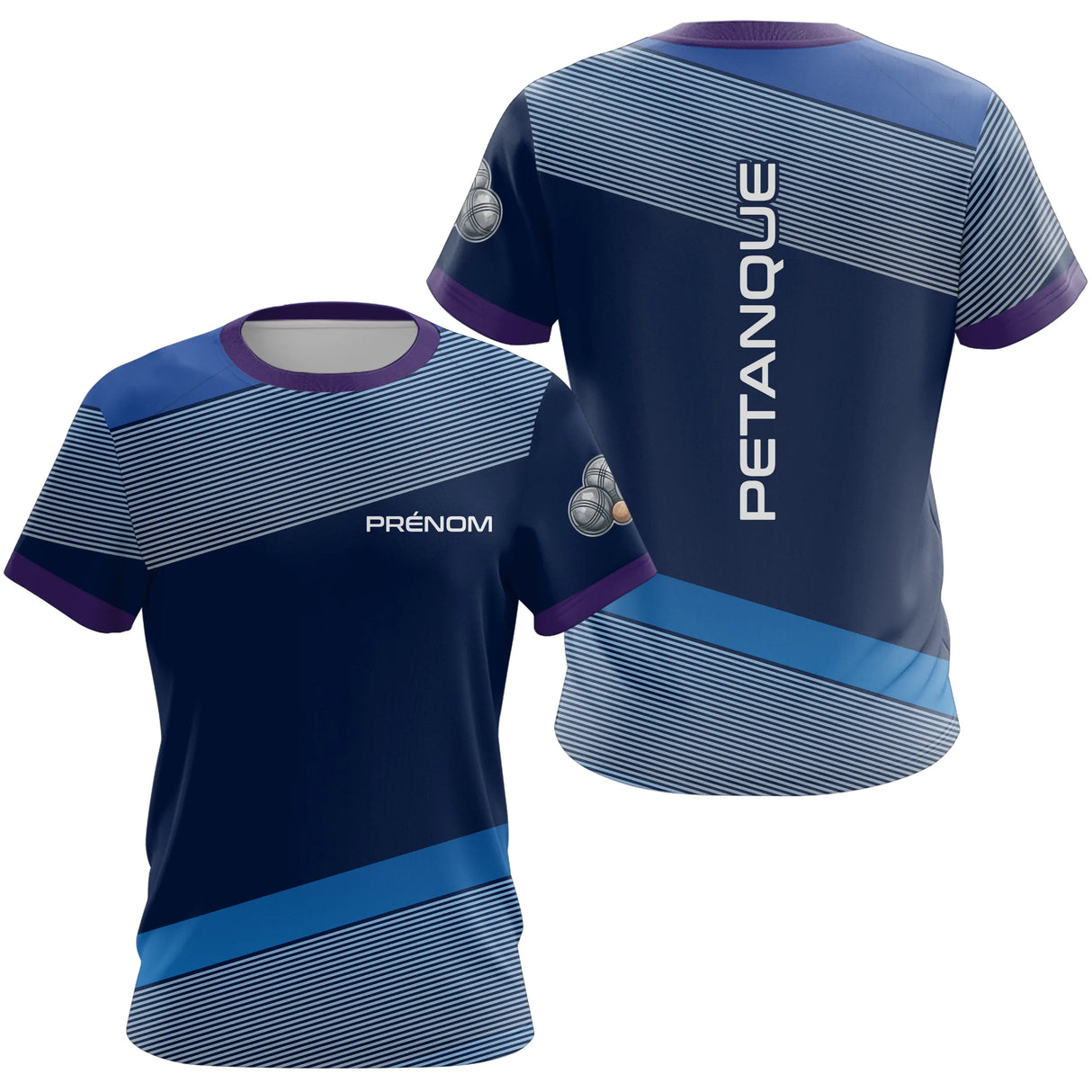 Polo Pétanque Bleu & Violet Personnalisé - Cadeau Boules Homme Femme - T-Shirt Femme