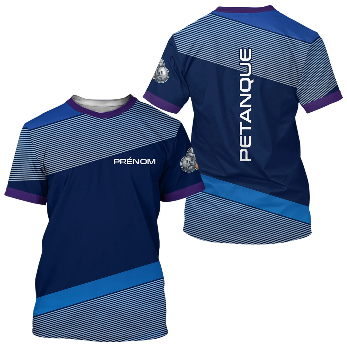 Polo Pétanque Bleu & Violet Personnalisé - Cadeau Boules Homme Femme - T-Shirt Homme