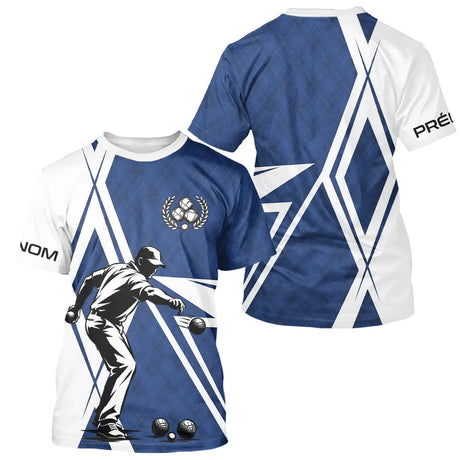 Polo Pétanque Bleu et Blanc Personnalisé - Homme Femme Joueur - T-Shirt Homme