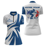 Polo Pétanque Blue Française - Personnalisable Prénom & Équipe - Polo Zippé Femme