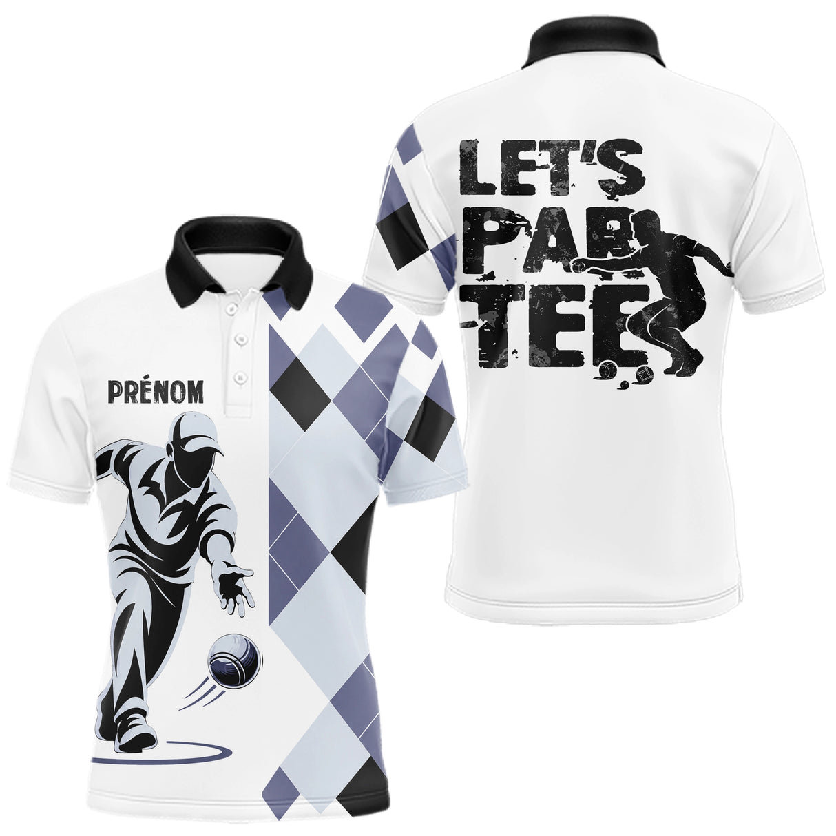 Polo Pétanque Blue & Gris Personnalisé - Let's Par-Tee - Polo Homme