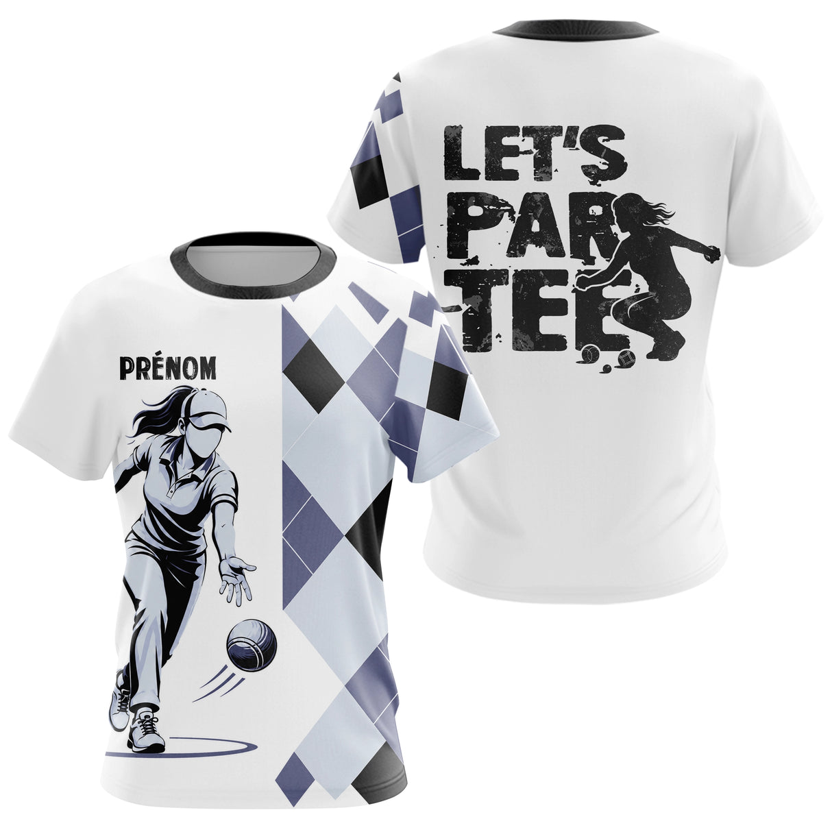 Polo Pétanque Blue & Gris Personnalisé - Let's Par-Tee - T-Shirt Femme