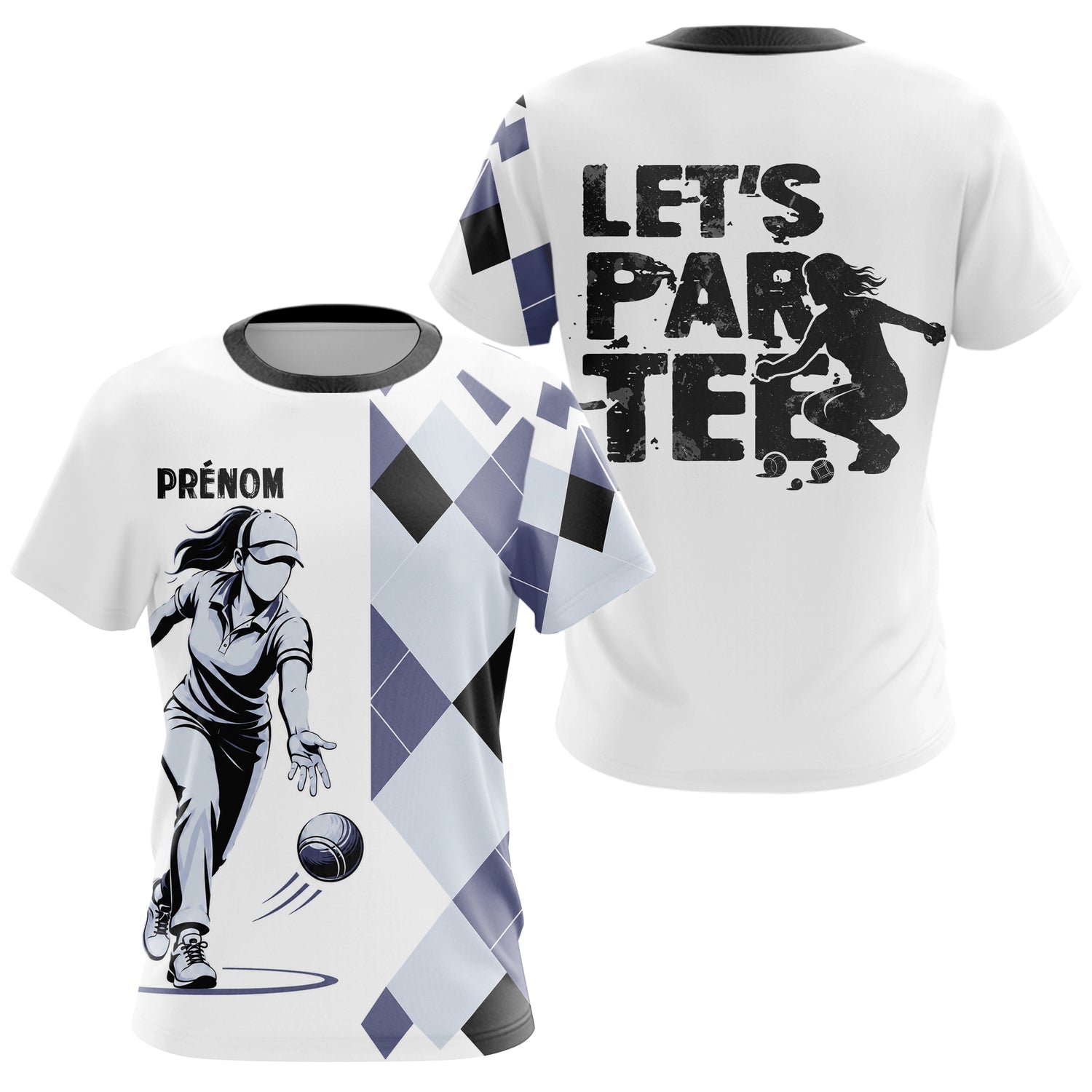Polo Pétanque Blue & Gris Personnalisé - Let's Par-Tee - T-Shirt Femme