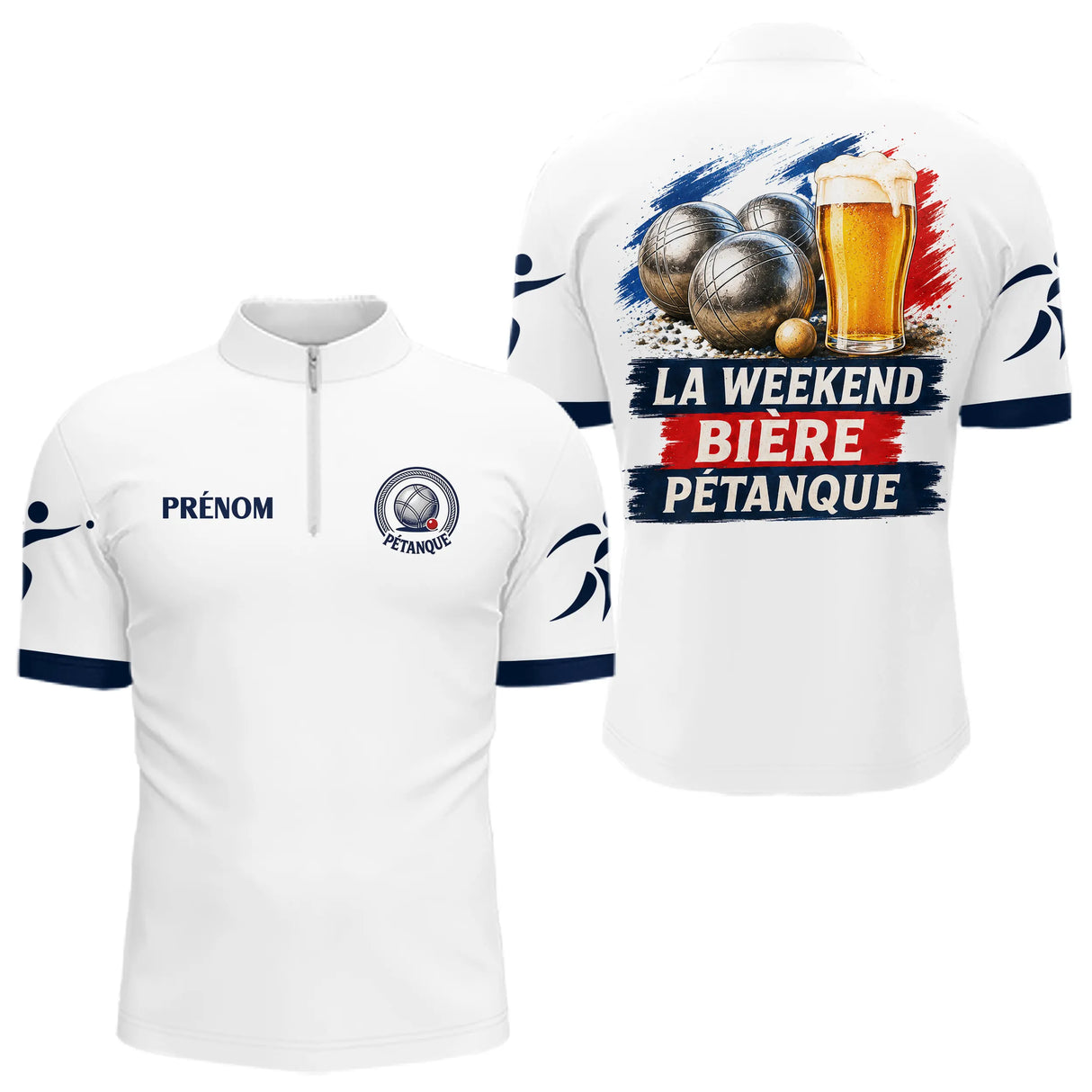 Polo Pétanque Bonne Humeur - Homme Femme Bière & Boules - Polo Zippé Homme