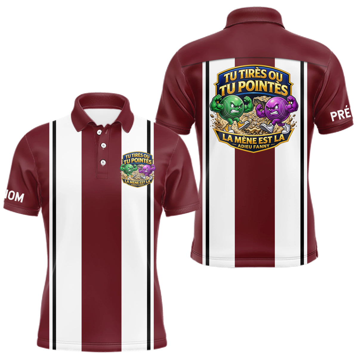 Polo Pétanque Bordeaux Rayé - Édition Limitée Rouge Blanc - Polo Homme