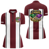 Polo Pétanque Bordeaux Rayé - Édition Limitée Rouge Blanc - Polo Zippé Femme