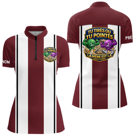Polo Pétanque Bordeaux Rayé - Édition Limitée Rouge Blanc - Polo Zippé Femme