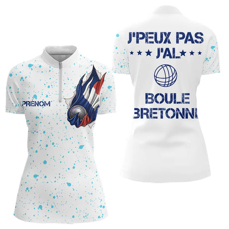 Polo Pétanque Boule Bretonne - Style Français Homme Femme - Polo Zippé Femme