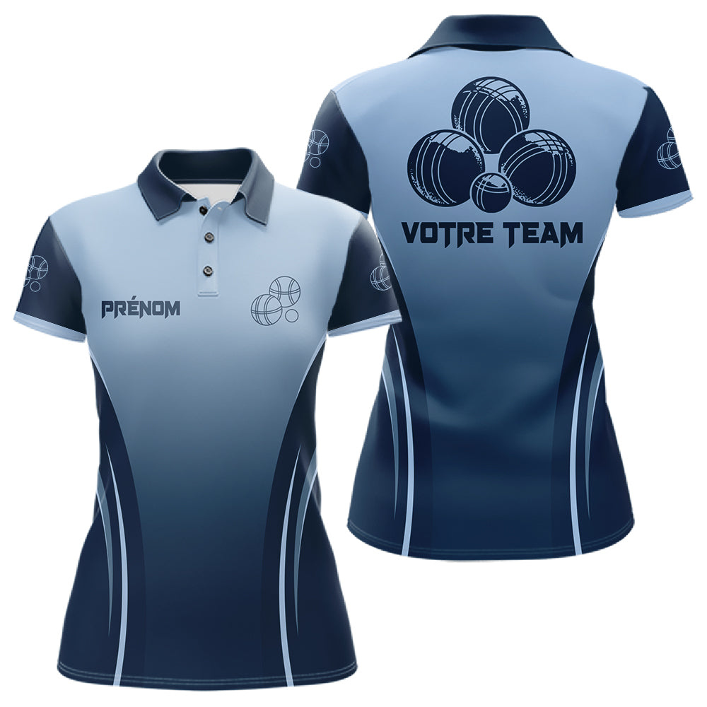 Polo Pétanque Boules - Bleu Gradient Prénom & Équipe - Polo Femme
